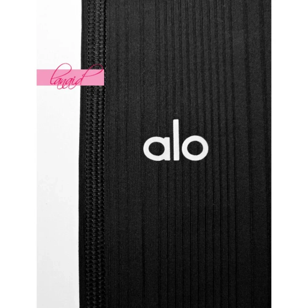 Alo Airlift High-Waist 7/8 Run It Back Leggings Black Ribbed Hi-Rise Tights S
